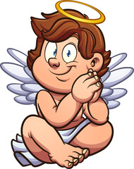 Cute cartoon angel or cherub sitting down. Vector clip art illustration with simple gradients. All on a single layer.
