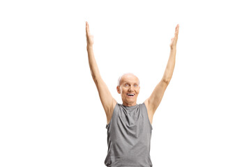 Elderly man exercising and stretshing arms