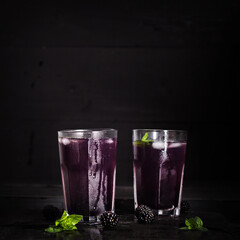 Blackberry lemonade, iced blackberry cocktail, summer drink, - 436735418