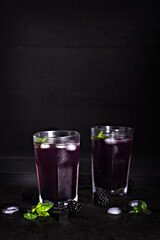 Blackberry lemonade, iced blackberry cocktail, summer drink, - 436735430