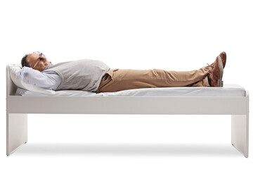 Elderly man sleeping on a single bed