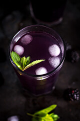 Blackberry lemonade, iced blackberry cocktail, summer drink, - 436735455