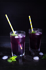Blackberry lemonade, iced blackberry cocktail, summer drink, - 436735480