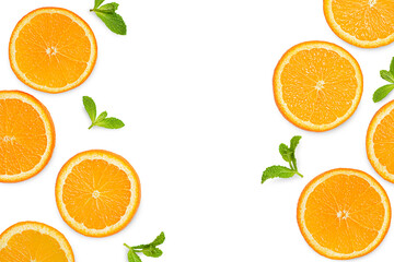 oranges and mint on white isolated background