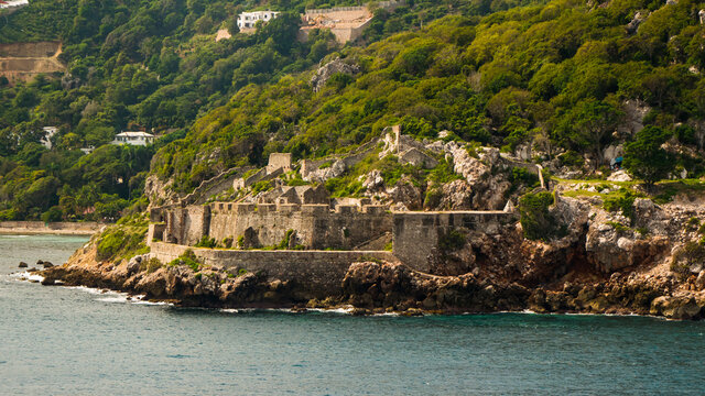 Cap Haitien, Haiti. View on Fort Picolet and mountains from the sea.