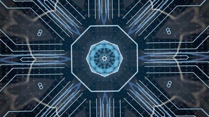 Digital binary data shown in artistic kaleidoscope interpretation.