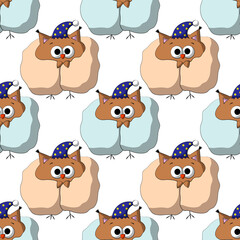 Seamless vector pattern with cute cartoon owl with blanket