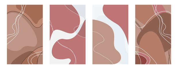 Abstract background. Set. Beige, pink, white, flesh colors. Smooth lines. Uneven spots. Vector illustration. Covers. Eps 10.