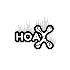 The word hoax vector in black and white with the concept of fire and cracks depicting lies