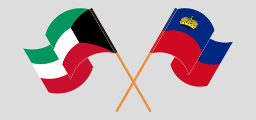 Crossed flags of Kuwait and Liechtenstein. Official colors. Correct proportion