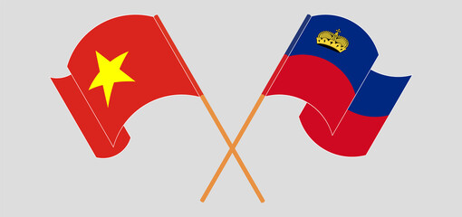 Crossed flags of Vietnam and Liechtenstein. Official colors. Correct proportion