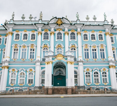 Saint-Petersburg, Russia, 31 August 2020: Entrance to the Winter Palace from the side of the palace square.