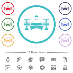 Car washing flat color icons in circle shape outlines