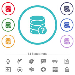 Database query flat color icons in circle shape outlines