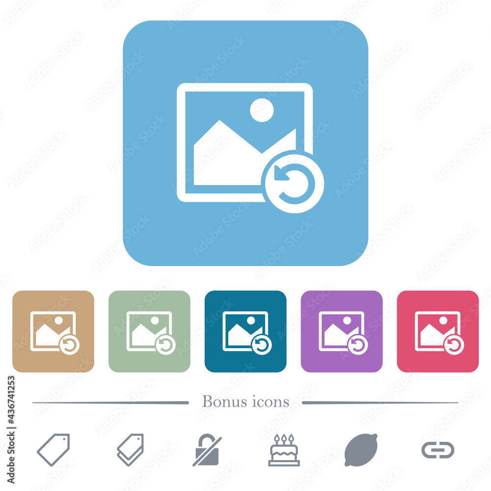 Poster image rotate left flat icons on color rounded square backgrounds