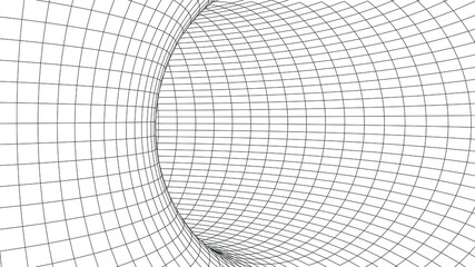 Tunnel or wormhole. Digital 3d wireframe tunnel. 3D tunnel grid. Background abstract vector image
