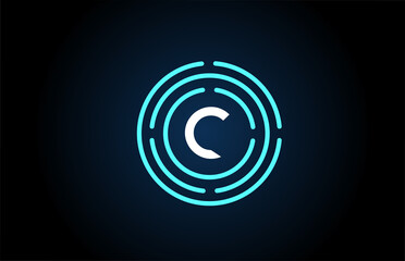 C white letter icon design with blue circles. Alphabet logo design. Branding for products and company