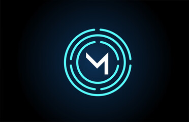 M white letter icon design with blue circles. Alphabet logo design. Branding for products and company