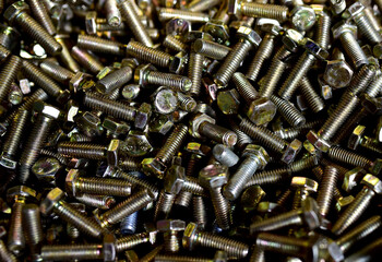 Background of screw bolts, Internal screw, bolts closeup, many screws. Factory equipment and Industrial concept