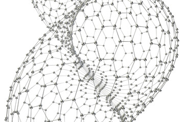 The structure of carbon nanotubes. Hexagonal spiral curved surface of carbon atoms forming a heavy-duty structure. 3d rendering