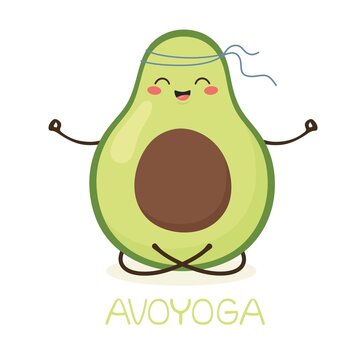 Avocado yoga. Cute avocado fruit in lotus position doing yoga Vector illustration