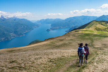 Fototapeta na wymiar Trekking scene on Lake Como alps