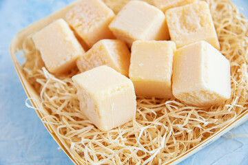 cubes piece of parmesan cheese famous italian cheese