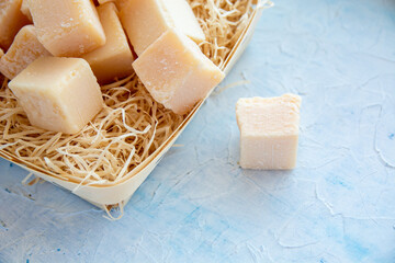 cubes piece of parmesan cheese famous italian cheese