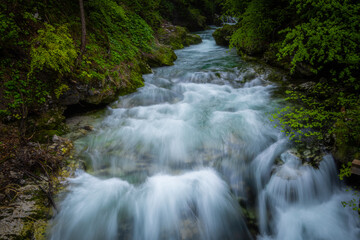 Long exposure photo of water flowing in Slovenian gorge