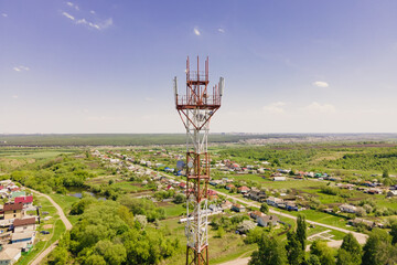 Telecom tower witn 4G network, telecomunication base station. 5G antenna witn 5G technology in...