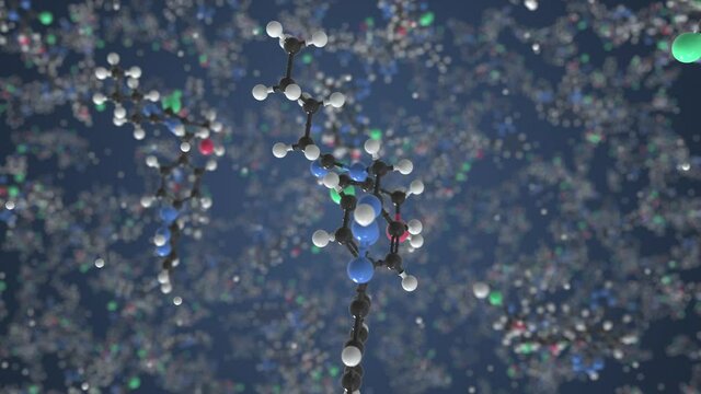 Losartan molecule. Molecular model. Looping seamless 3d animation