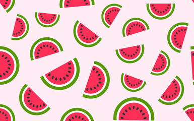 Watermelon slices fruit summer seamless pattern.