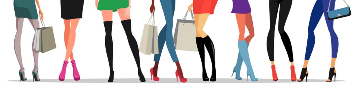 Vector image of silhouettes of modern female legs in beautiful and stylish shoes.