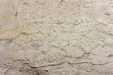 On the concrete wall, the white paint turned beige.