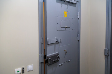 The door of a prison or detention center