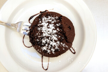 Brownie on a white plate top view