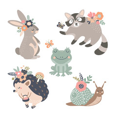 set of vector illustrations with cute animals. clipart for baby design, Easter holiday, invitations and cards
