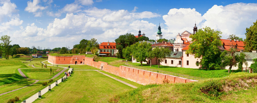 Historical defensive fortifications in the historic center of Zamosc, panorama, banner. UNESCO World Heritage Site. Poland