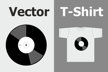 Images of a vinyl record for a t-shirt in vector. Old school theme. Illustrations of night clubs. dj, record, scratches. Legendary turntable. Changeable picture. An expression tool in clothes.