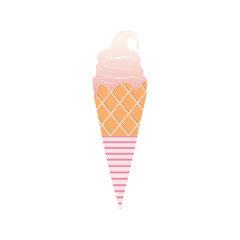 Waffle cone Vector icon in flat design Classic vanilla ice cream in paper wrap isolated on white background