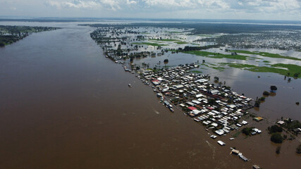 Aerial view of a big flood in Careiro da Varzea, near the city of Manaus, Amazonas state, during...