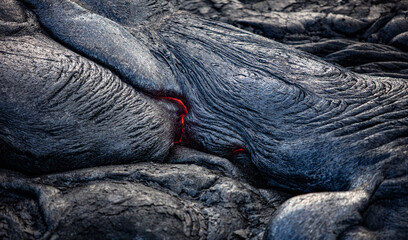 Freezing solidifying lava on volcano ground