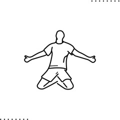 Fototapeta na wymiar soccer player rejoices at a goal scored, vector icon in outline