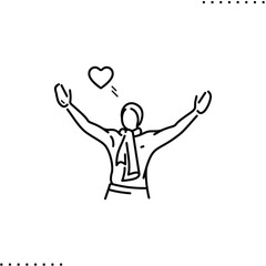 A happy football fan, vector icon in outline