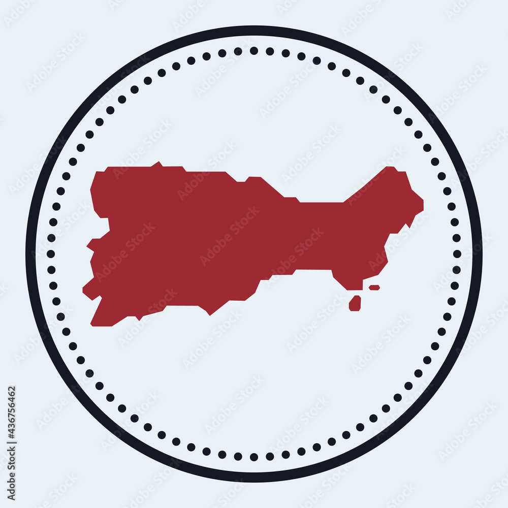 Poster Capri round stamp. Round logo with island map and title. Stylish minimal Capri badge with map. Vector illustration.