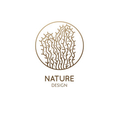 Fototapeta premium Cactus logo template. Vector emblem of home plant with thorns in linear style. Abstract stylized illustration