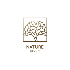 Gingo biloba leaf logo. Square ornamental simple icon of botanical tree. Medical ornamental plant. Vector illustration in linear style. Minimal emblem for design eco product, medicine, health