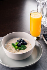 Porridge Bowl With Fresh Summer Berries In Bowl. Clean Eating Dieting Concept. Oatmeal With Berries