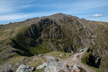 Fototapeta na wymiar looking up at the welsh mountain of cadair idris from the top of the crater 