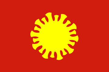 The yellow silhouette of the coronavirus on a red background. As if the virus instead of a star on the flag of Vietnam. Illustration of the Vietnam covid-19 outbreak or the Vietnam variant.